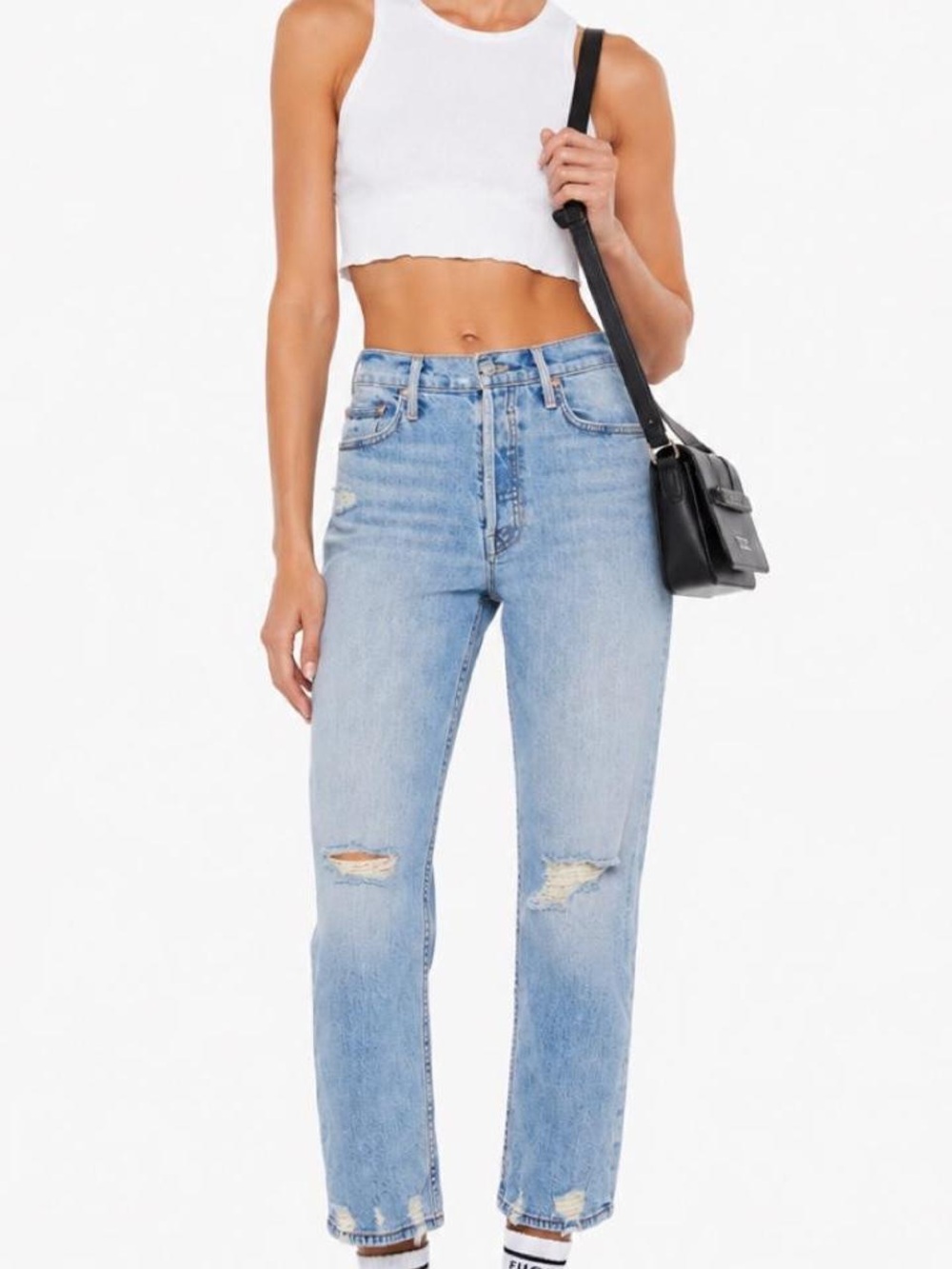 Mother “the Tomcat” Light Wash Distressed High-Rise Women’s Jeans